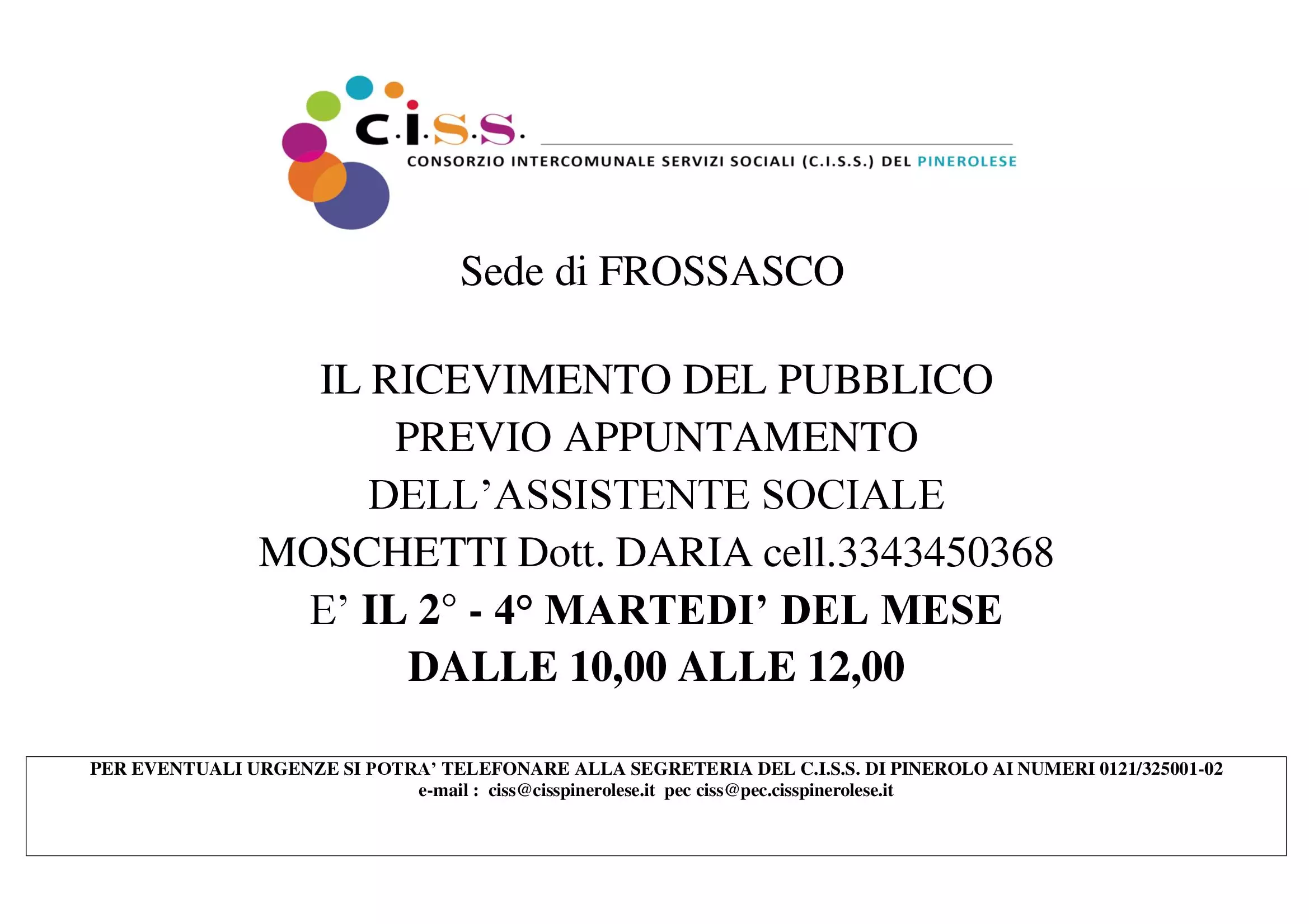 ricevimento assistente sociale
